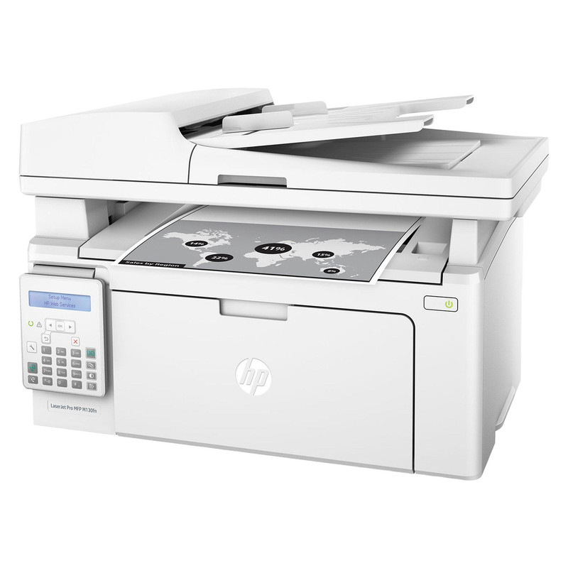 پرینتر اچ پی تک رنگ چهار کاره‌ با چاپ لیزری مدل LaserJet Pro MFP M130fn، سایز چاپ A4، دارای صفحه نمایش LCD